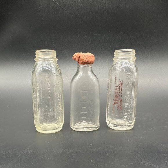 Vintage Glass Baby Bottles Evenflo Calcisalin Sample 1950s Nursery Decor - Picture 3 of 10